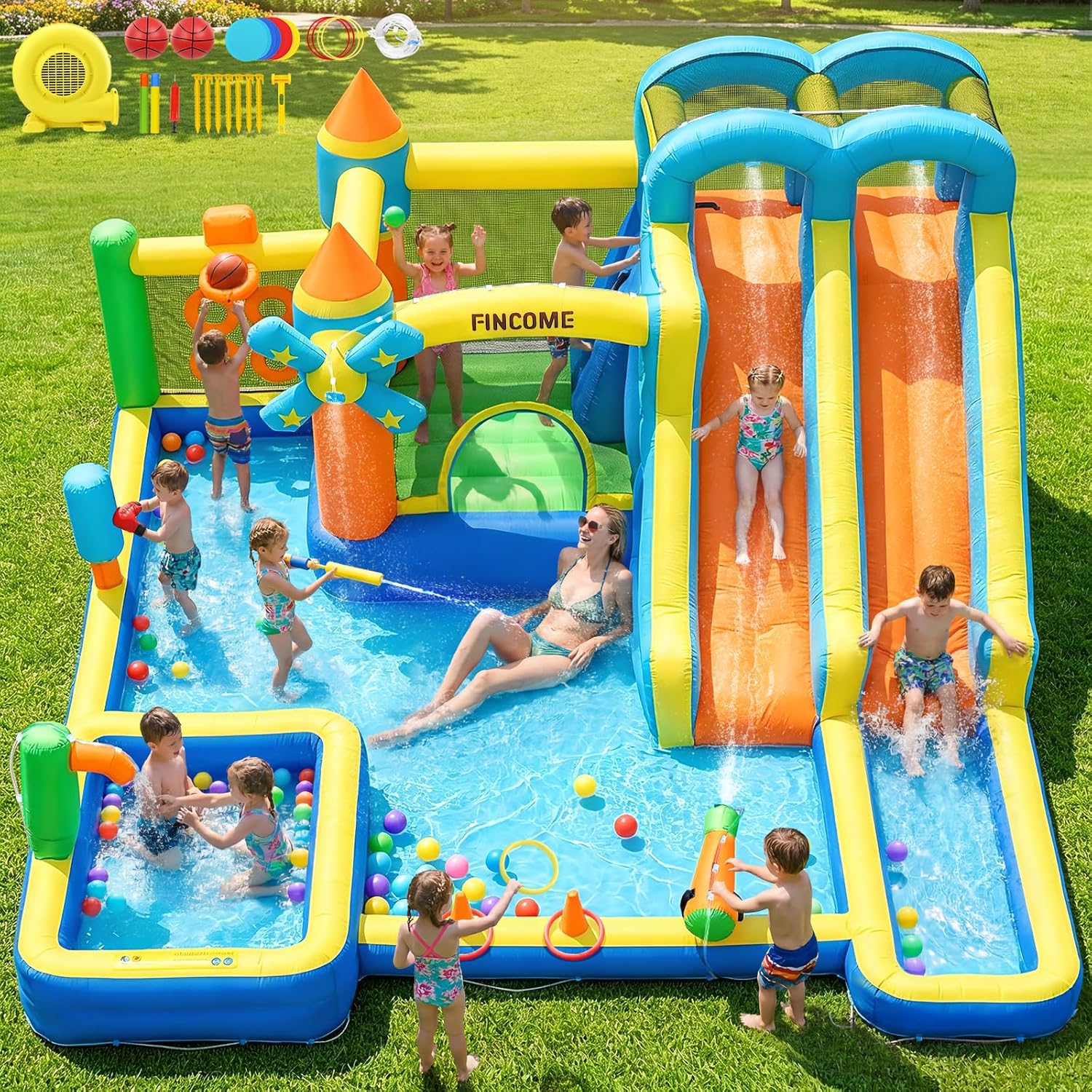 Kids Outdoor Water Park - قلعة قابلة للنفخ 10 في 1