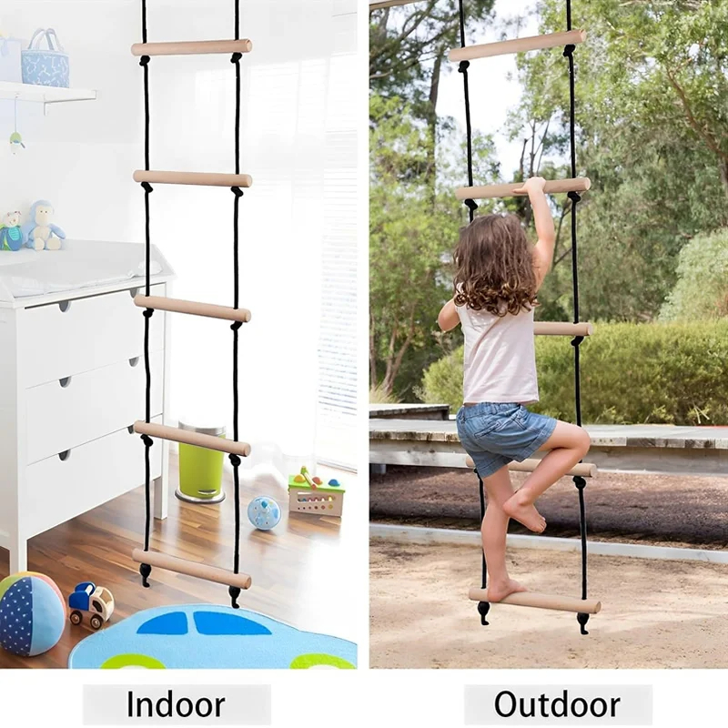 Kids Outdoor Ladder - سلم حبال خشبي للأطفال، أرجوحة للأطفال،