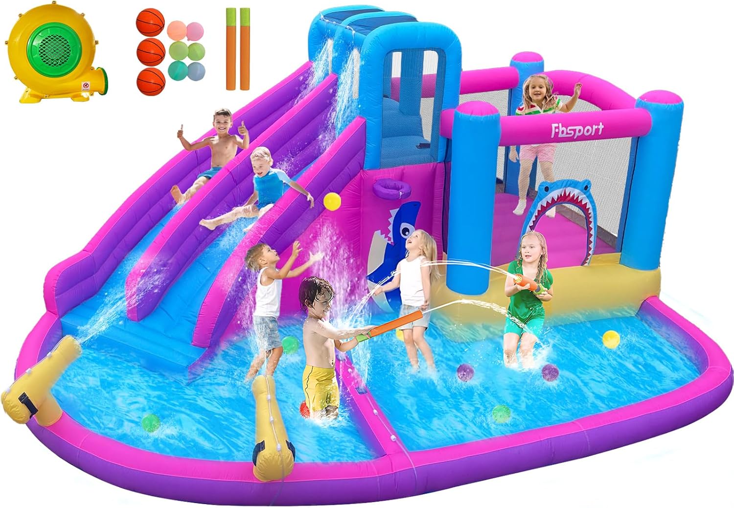 Kids Outdoor Ball - منزلق مائي مزدوج قابل للنفخ للأطفال،