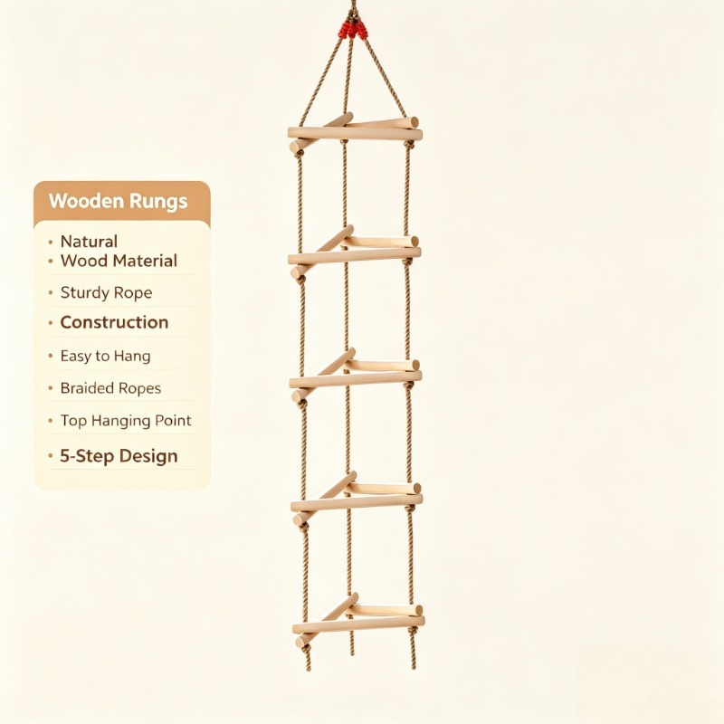 Kids Outdoor Ladder - سلم حبال خشبي مثلث الشكل بخمس