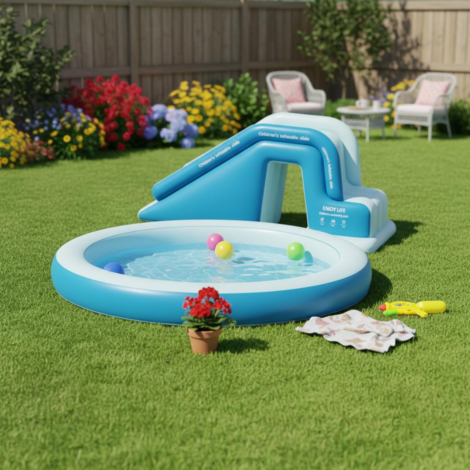 زحليقة مسبح قابلة للنفخ، حديقة - مراجعة Kids Outdoor Water Park وسعره