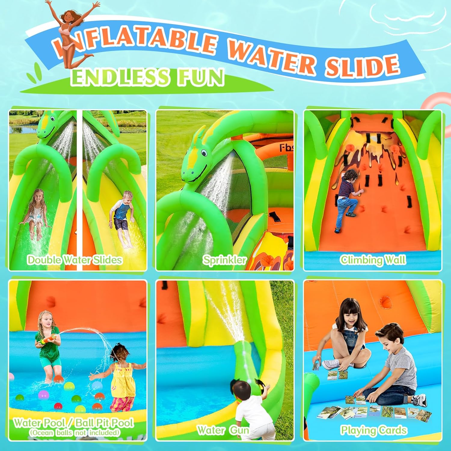بيت قفز قابل للنفخ للأطفال مع  - مراجعة Kids Outdoor Water Park وسعره