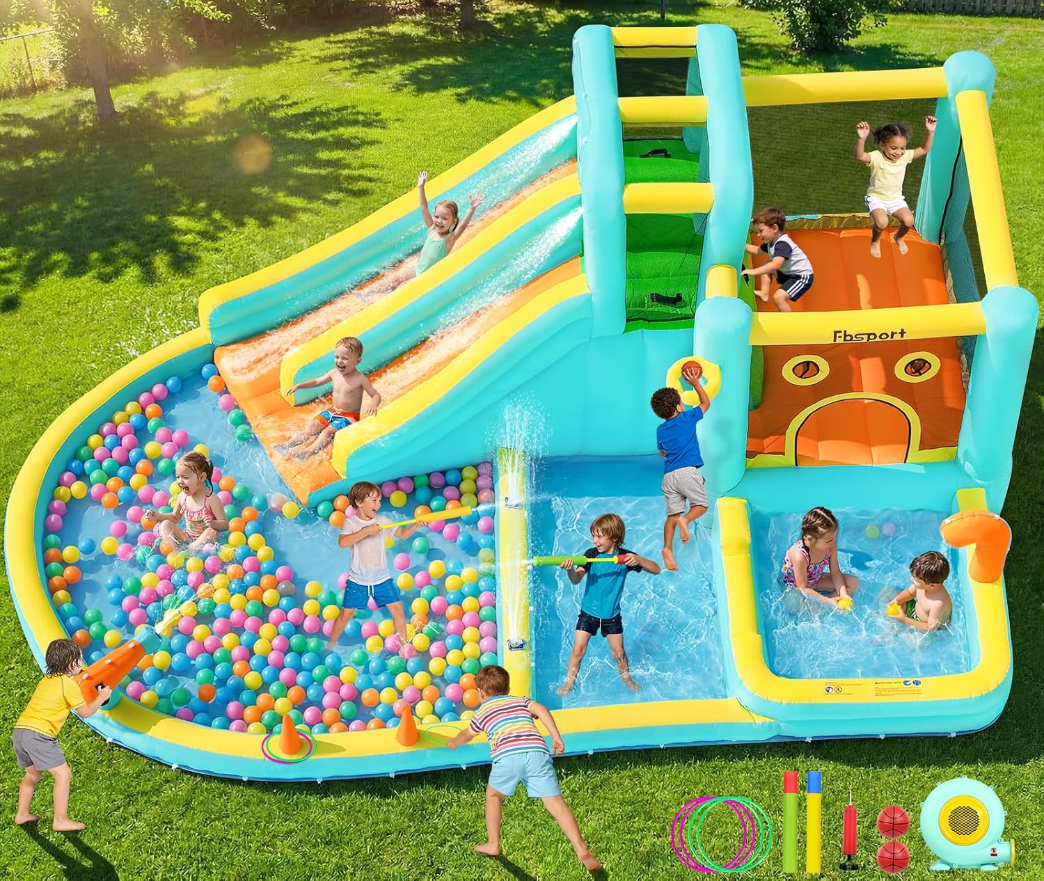 قلعة مائية قابلة للنفخ بزحليقة - مراجعة Kids Outdoor Water Park وسعره